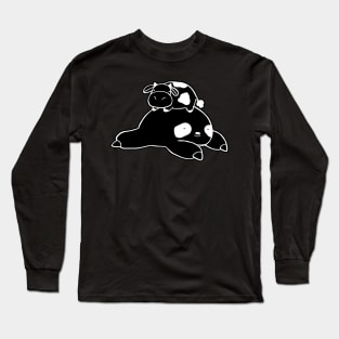 Sloth and Little Cow Black and White Line Long Sleeve T-Shirt